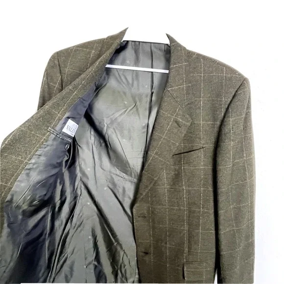 Valentino Wool Cashmere Blazer 44L Brown Windowpane Check Sport Coat Italy - Picture 4 of 9